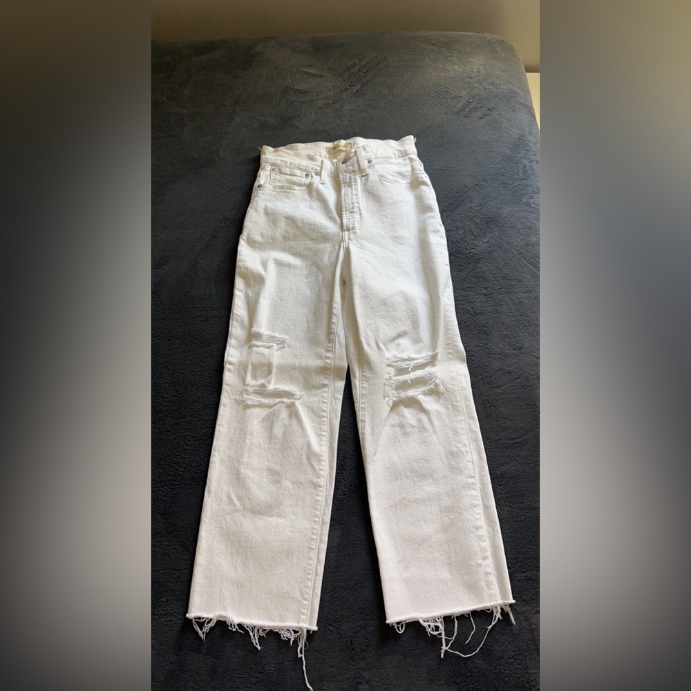 Madewell White Straight-Leg Jeans with Raw Hem